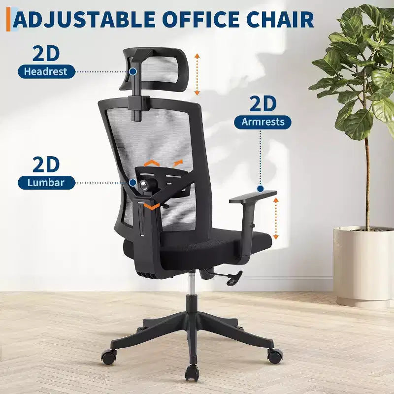Fauteuil de bureau ergonomique, Chaise de bureau réglable en maille avec support lombaire, Chaise de direction pivotante sur roulettes pour la maison, le bureau et les jeux