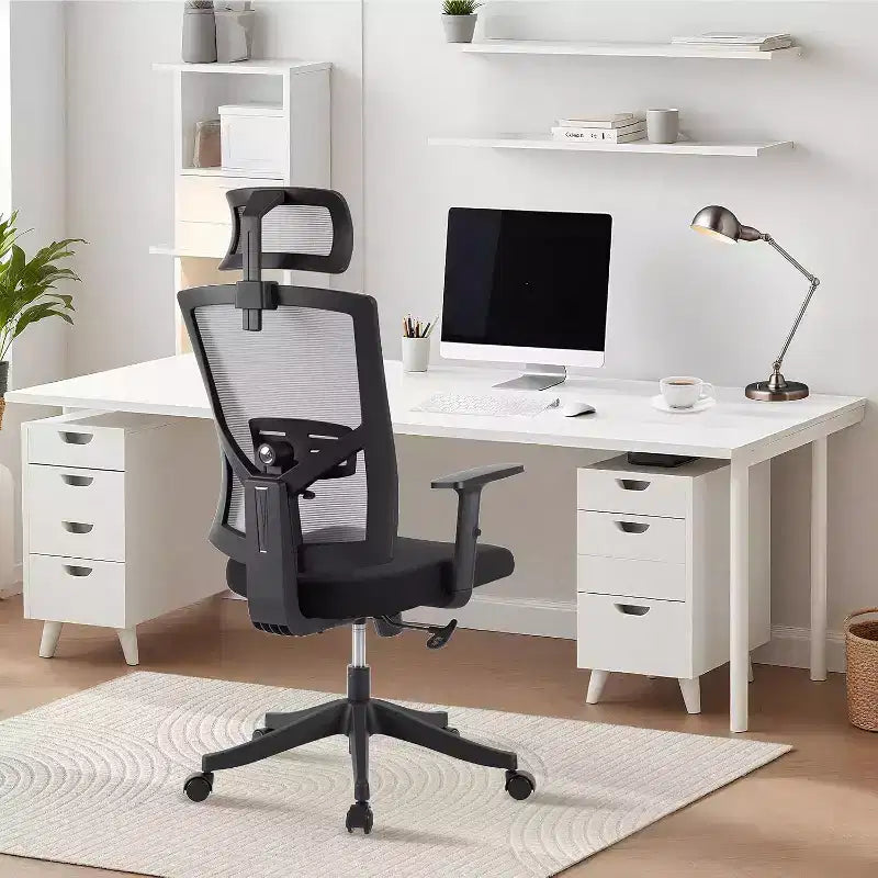 Fauteuil de bureau ergonomique, Chaise de bureau réglable en maille avec support lombaire, Chaise de direction pivotante sur roulettes pour la maison, le bureau et les jeux