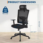 Fauteuil de bureau ergonomique, Chaise de bureau réglable en maille avec support lombaire, Chaise de direction pivotante sur roulettes pour la maison, le bureau et les jeux