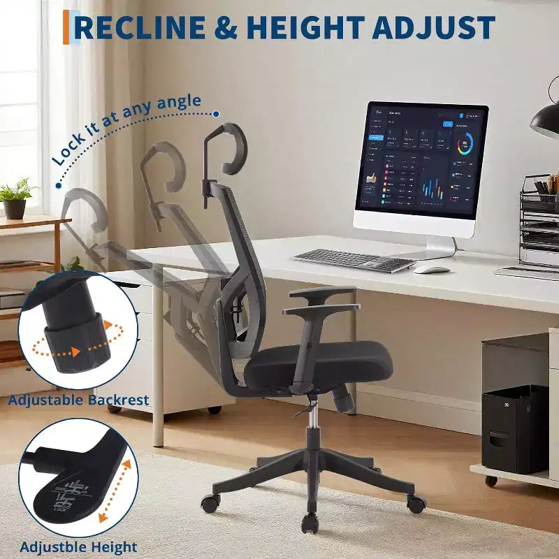Fauteuil de bureau ergonomique, Chaise de bureau réglable en maille avec support lombaire, Chaise de direction pivotante sur roulettes pour la maison, le bureau et les jeux