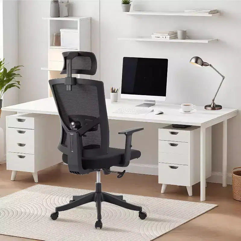 Fauteuil de bureau ergonomique, Chaise de bureau réglable en maille avec support lombaire, Chaise de direction pivotante sur roulettes pour la maison, le bureau et les jeux