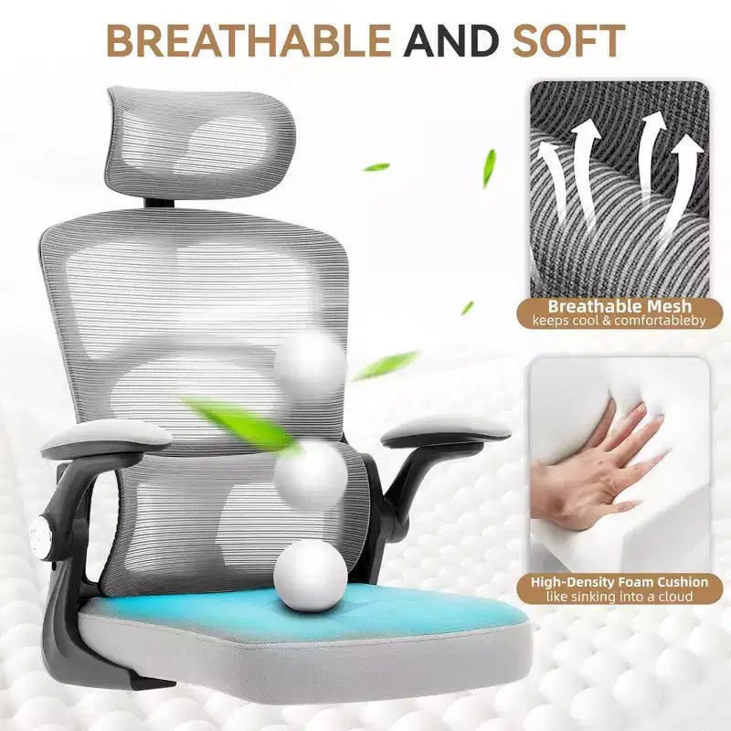 Chaise de bureau ergonomique Chaise de bureau à dossier haut en maille avec appui-tête réglable et roulettes Chaise pivotante pour la maison/le bureau/la salle de jeux