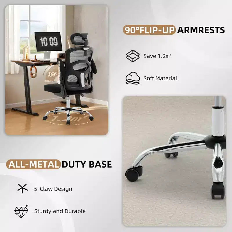 Chaise de bureau ergonomique Chaise de bureau à dossier haut en maille avec appui-tête réglable et roulettes Chaise pivotante pour la maison/le bureau/la salle de jeux