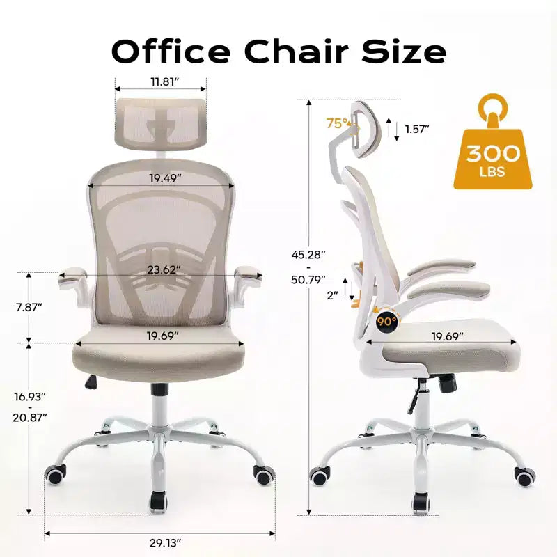 Chaise de bureau ergonomique avec accoudoirs relevables et support lombaire – Chaise de jeu à assise large pour bureau/chambre/domicile
