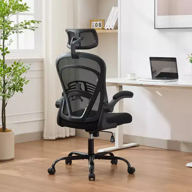 Chaise de bureau ergonomique avec accoudoirs relevables et support lombaire – Chaise de jeu à assise large pour bureau/chambre/domicile