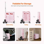 Chariot utilitaire pliable de 65 L avec roulettes pivotantes à 360 degrés et pour monter les escaliers, caisse roulante pliable pour les courses, le bureau et les déménagements, rose