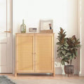 Modern Accent Cabinet with Doors and Adjustable Shelves, Mid-Century Kitchen Cabinet, Rattan Doors Storage Cabinets - Panipeachy
