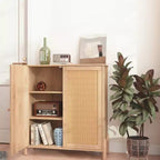 Buffet Moderne avec Portes et Étagères Réglables, Meuble de Cuisine Mid-Century, Meubles de Rangement à Portes en Rotin - Panipeachy