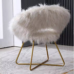 TUYOHW Fauteuil d'appoint en Fausse Fourrure, Fauteuil Baril Rembourré avec Piètement Luge Doré, Patins Anti-Rayures, Fauteuil Lounge Moderne pour Salon, Chambre
