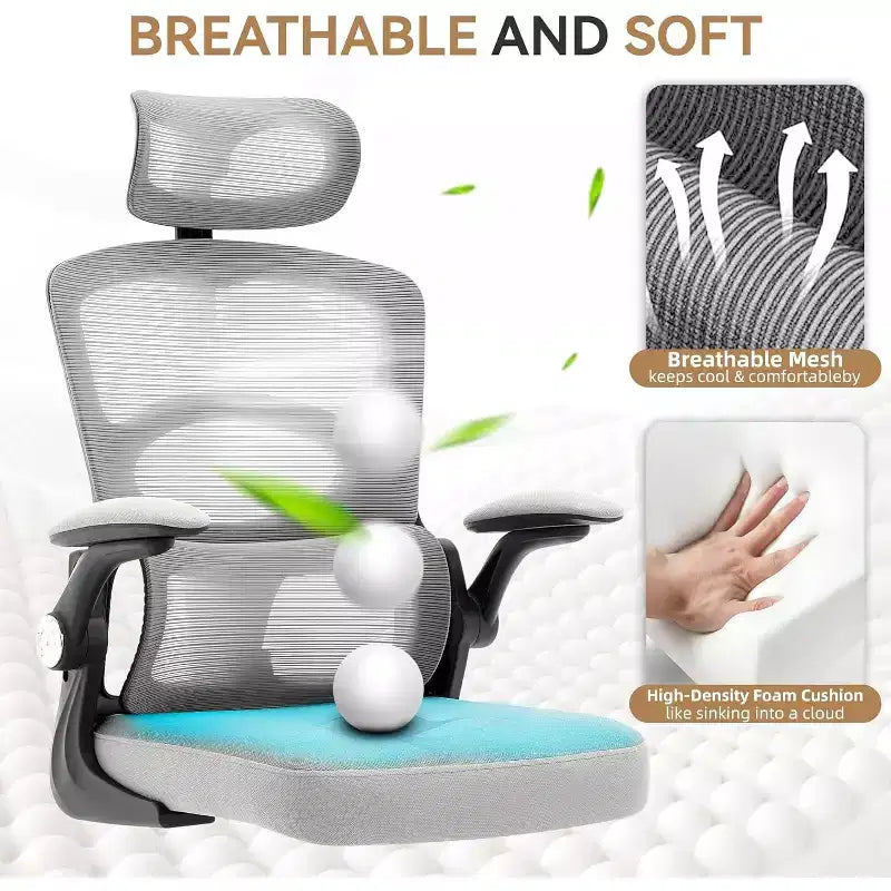 Chaise de bureau ergonomique à dossier haut en maille avec appui-tête réglable, chaise de bureau pivotante à roulettes pour la maison et la salle de jeux