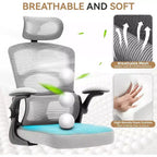 Chaise de bureau ergonomique à dossier haut en maille avec appui-tête réglable, chaise de bureau pivotante à roulettes pour la maison et la salle de jeux