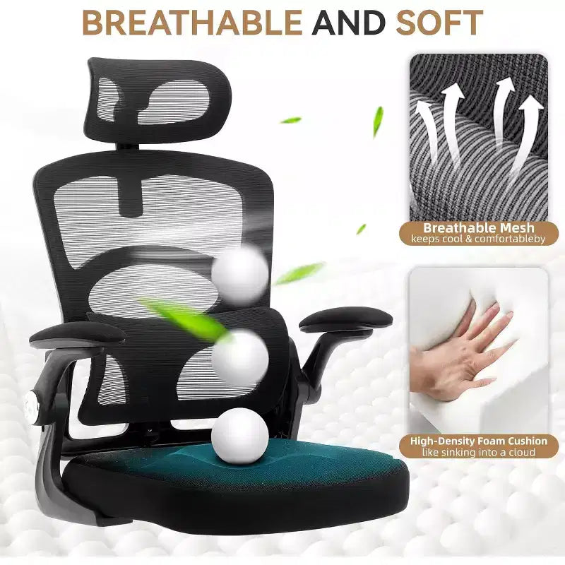 Chaise de bureau ergonomique à dossier haut en maille avec appui-tête réglable, chaise de bureau pivotante à roulettes pour la maison et la salle de jeux