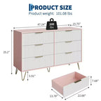 COZONY Commode cannelée à 6 tiroirs, commode moderne de 120 cm de large avec poignées en métal pour chambre et salon