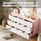 COZONY Commode cannelée à 6 tiroirs, commode moderne de 120 cm de large avec poignées en métal pour chambre et salon