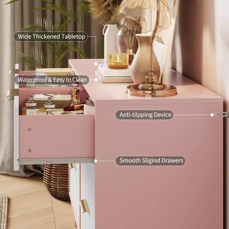 COZONY Commode cannelée à 6 tiroirs, commode moderne de 120 cm de large avec poignées en métal pour chambre et salon