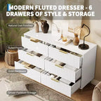 COZONY Commode cannelée à 6 tiroirs, commode moderne de 120 cm de large avec poignées en métal pour chambre et salon