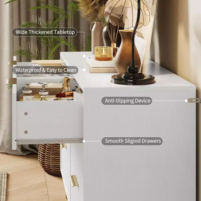 COZONY Commode cannelée à 6 tiroirs, commode moderne de 120 cm de large avec poignées en métal pour chambre et salon