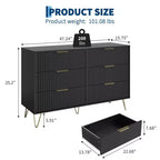 COZONY Commode cannelée à 6 tiroirs, commode moderne de 120 cm de large avec poignées en métal pour chambre et salon