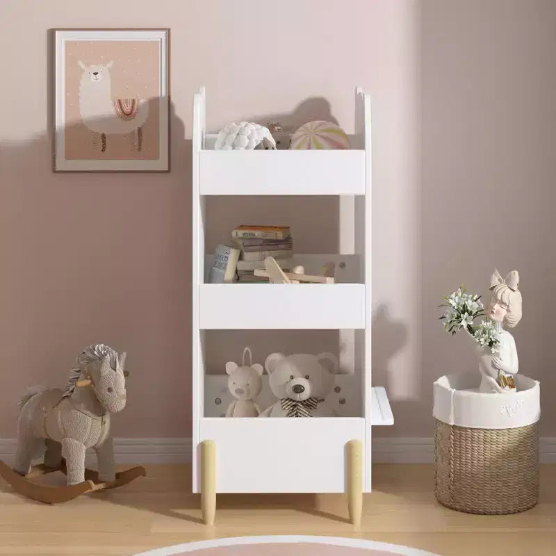 JVNOXK Bibliothèque pour enfants avec côté tableau – Étagère en bois en forme d'ours avec 3 niveaux de rangement, tableau de dessin pour les tout-petants, jouet et livre blanc