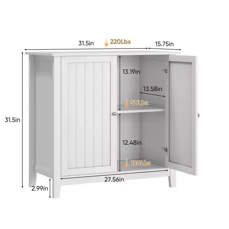 Armoire de rangement de salle de bain blanche 32", petit buffet autoportant avec étagère réglable - Panipeachy