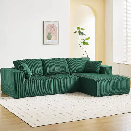 Acekool L Shape Sectional Couch, 108 Cloud Modular Sofa, Corduroy, Deep Seat, No Assembly, for Living Room, Emerald Green, Right-Facing