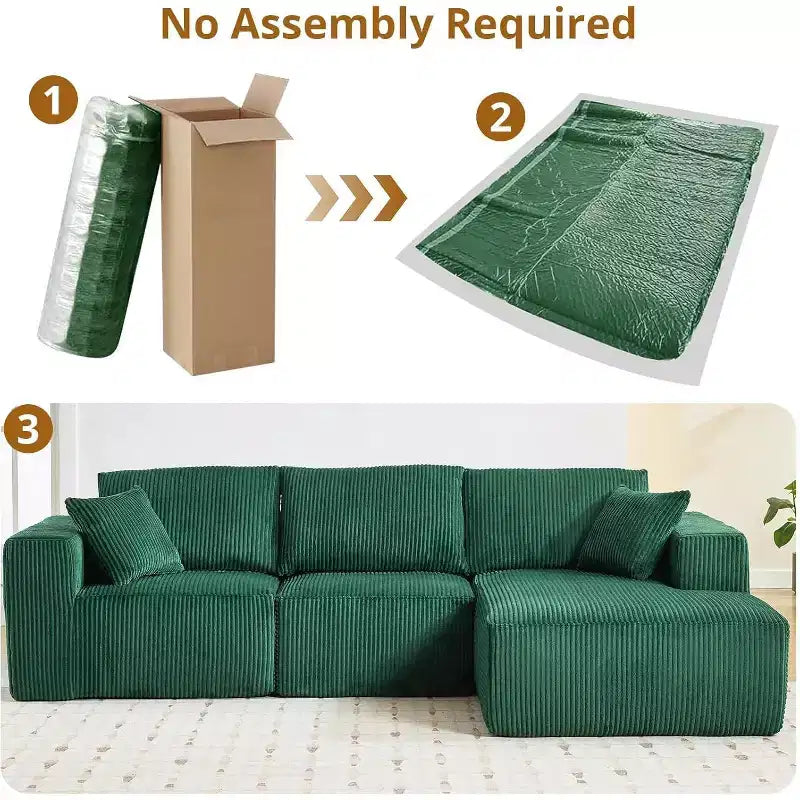 Canapé d'angle modulable Acekool en forme de L, 108 nuages, en velours côtelé, assise profonde, sans montage, pour salon, vert émeraude, angle droit