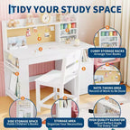 COZONY Bureau et chaise pour enfants avec rangement, plateau inclinable et casier, table d'écriture en bois pour les 3-9 ans, bureau réglable