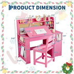 COZONY Bureau et chaise pour enfants avec rangement, plateau inclinable et casier, table d'écriture en bois pour les 3-9 ans, bureau réglable
