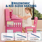 COZONY Bureau et chaise pour enfants avec rangement, plateau inclinable et casier, table d'écriture en bois pour les 3-9 ans, bureau réglable