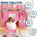 COZONY Bureau et chaise pour enfants avec rangement, plateau inclinable et casier, table d'écriture en bois pour les 3-9 ans, bureau réglable