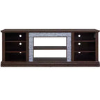 Meuble TV TUYOHW pour téléviseurs jusqu'à 75 pouces, console multimédia de style campagnard avec contour en fausse pierre empilée et étagères ouvertes