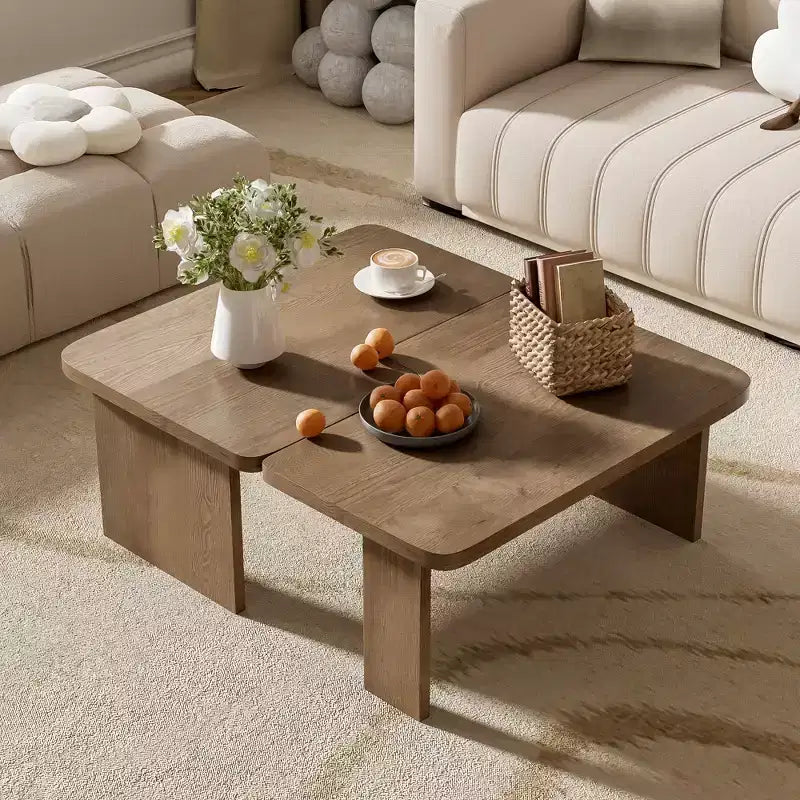 Ensemble de tables basses, design minimaliste rectangulaire, table combinée en bois polyvalente pour le bureau et le salon