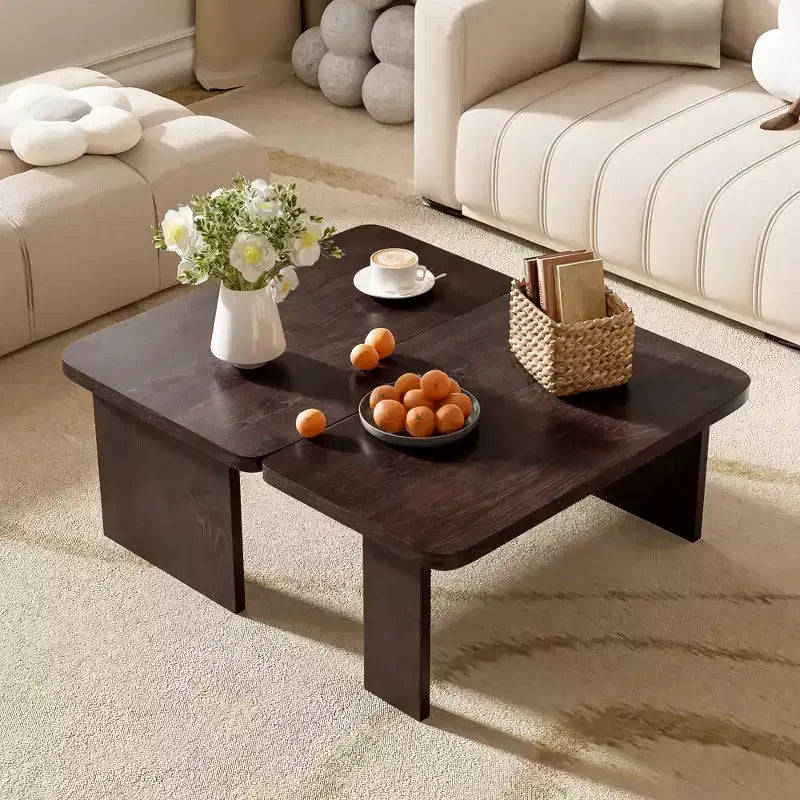 Ensemble de tables basses, design minimaliste rectangulaire, table combinée en bois polyvalente pour le bureau et le salon