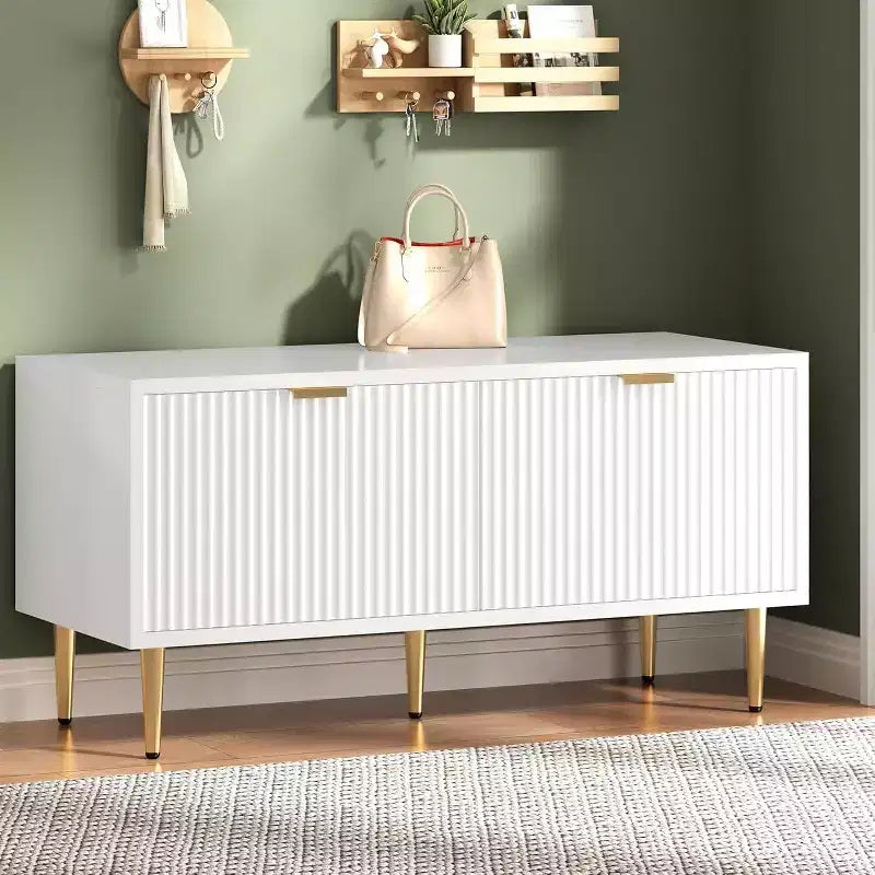 Modern Trough Shoe Cabinet, Entrance Workbench with Two Doors, Compact Wooden Entrance Cabinet, Foyer and Front Door Storage Space, Black