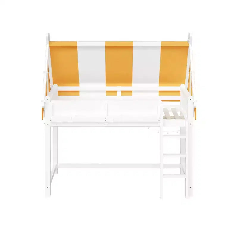 Lit mezzanine double/grand format avec baldaquin et toit, lit cabane en bois avec lumières LED et étagère à livres pour chambre de filles et de garçons