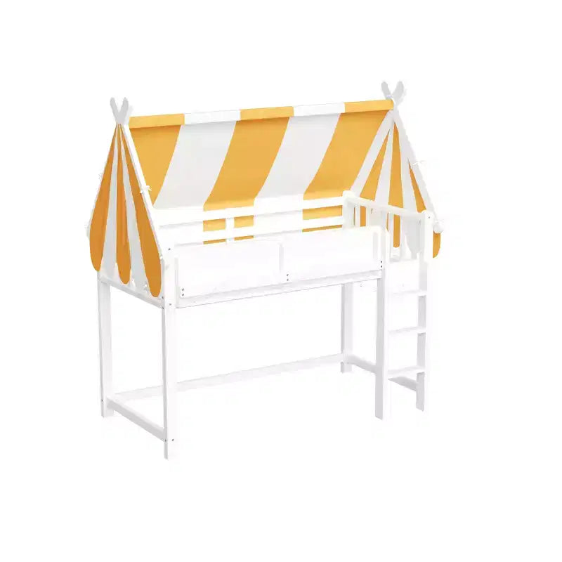 Lit mezzanine double/grand format avec baldaquin et toit, lit cabane en bois avec lumières LED et étagère à livres pour chambre de filles et de garçons