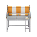 Lit mezzanine double/grand format avec baldaquin et toit, lit cabane en bois avec lumières LED et étagère à livres pour chambre de filles et de garçons