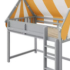 Lit mezzanine double/grand format avec baldaquin et toit, lit cabane en bois avec lumières LED et étagère à livres pour chambre de filles et de garçons