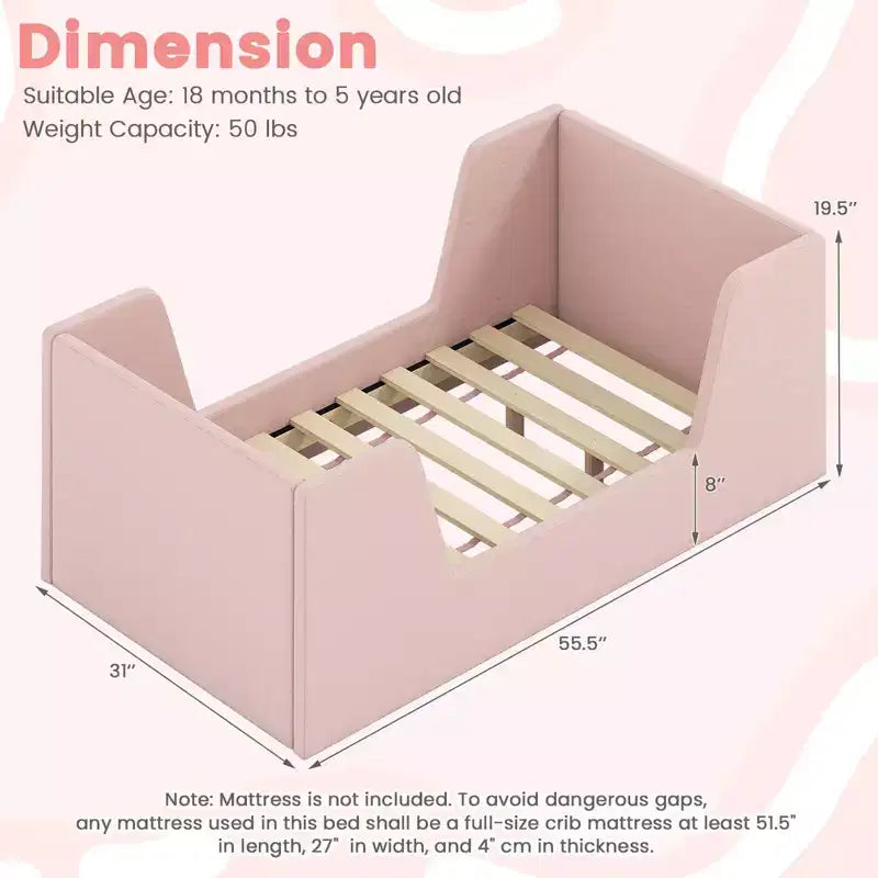 Lit de sol pour enfants Costway en tissu velours doux, rembourré, avec barrières de sécurité et tête de lit Gris/Rose
