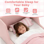 Lit de sol pour enfants Costway en tissu velours doux, rembourré, avec barrières de sécurité et tête de lit Gris/Rose