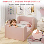 Lit de sol pour enfants Costway en tissu velours doux, rembourré, avec barrières de sécurité et tête de lit Gris/Rose
