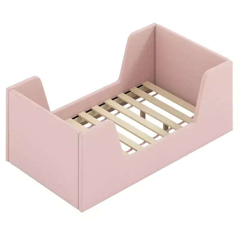 Lit de sol pour enfants Costway en tissu velours doux, rembourré, avec barrières de sécurité et tête de lit Gris/Rose