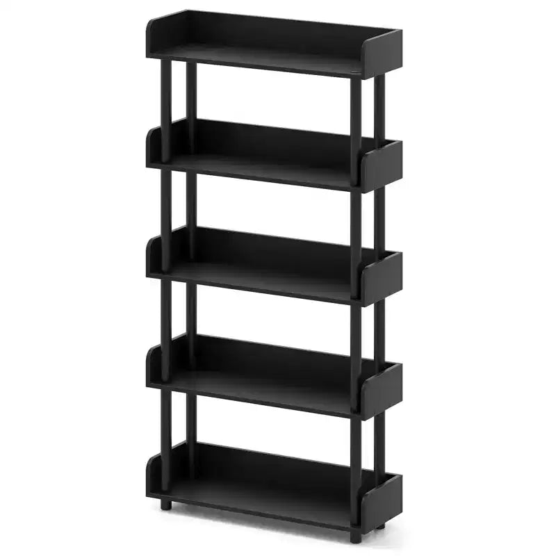 Costway Étagère 5 Niveaux 1/2 PCS, Bibliothèque Ouverte avec Kit Anti-Basculement, Meuble de Rangement pour Salon Noir/Brun Rustique et Noir