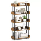 Costway Étagère 5 Niveaux 1/2 PCS, Bibliothèque Ouverte avec Kit Anti-Basculement, Meuble de Rangement pour Salon Noir/Brun Rustique et Noir