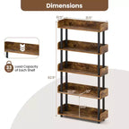 Costway Étagère 5 Niveaux 1/2 PCS, Bibliothèque Ouverte avec Kit Anti-Basculement, Meuble de Rangement pour Salon Noir/Brun Rustique et Noir