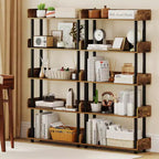 Costway Étagère 5 Niveaux 1/2 PCS, Bibliothèque Ouverte avec Kit Anti-Basculement, Meuble de Rangement pour Salon Noir/Brun Rustique et Noir