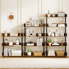 Costway Étagère 5 Niveaux 1/2 PCS, Bibliothèque Ouverte avec Kit Anti-Basculement, Meuble de Rangement pour Salon Noir/Brun Rustique et Noir