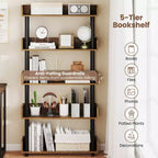Costway Étagère 5 Niveaux 1/2 PCS, Bibliothèque Ouverte avec Kit Anti-Basculement, Meuble de Rangement pour Salon Noir/Brun Rustique et Noir