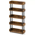 Costway Étagère 5 Niveaux 1/2 PCS, Bibliothèque Ouverte avec Kit Anti-Basculement, Meuble de Rangement pour Salon Noir/Brun Rustique et Noir
