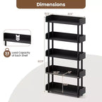 Costway Étagère 5 Niveaux 1/2 PCS, Bibliothèque Ouverte avec Kit Anti-Basculement, Meuble de Rangement pour Salon Noir/Brun Rustique et Noir